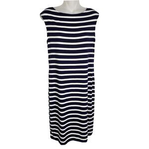 Chico's Womens Tank Dress Size 0 Small Charlie Boat Neck Blue Striped Sleeveless